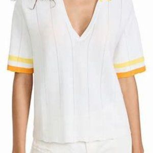 Solid & Striped Oliver Polo Short Sleeve Knit Rib Top in Marshmallow SZ S & M